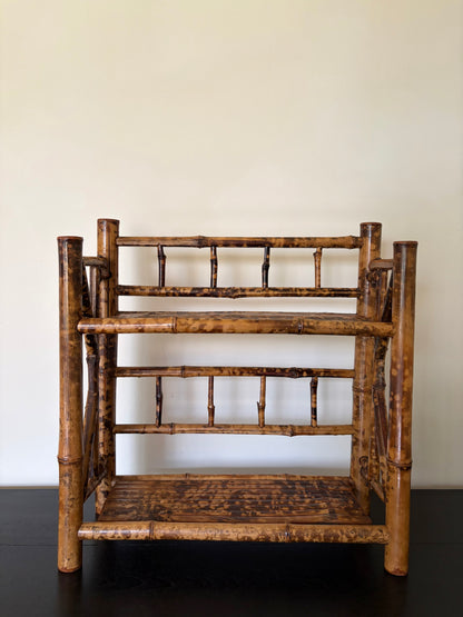 Vintage tortoise shell bamboo tabletop shelf