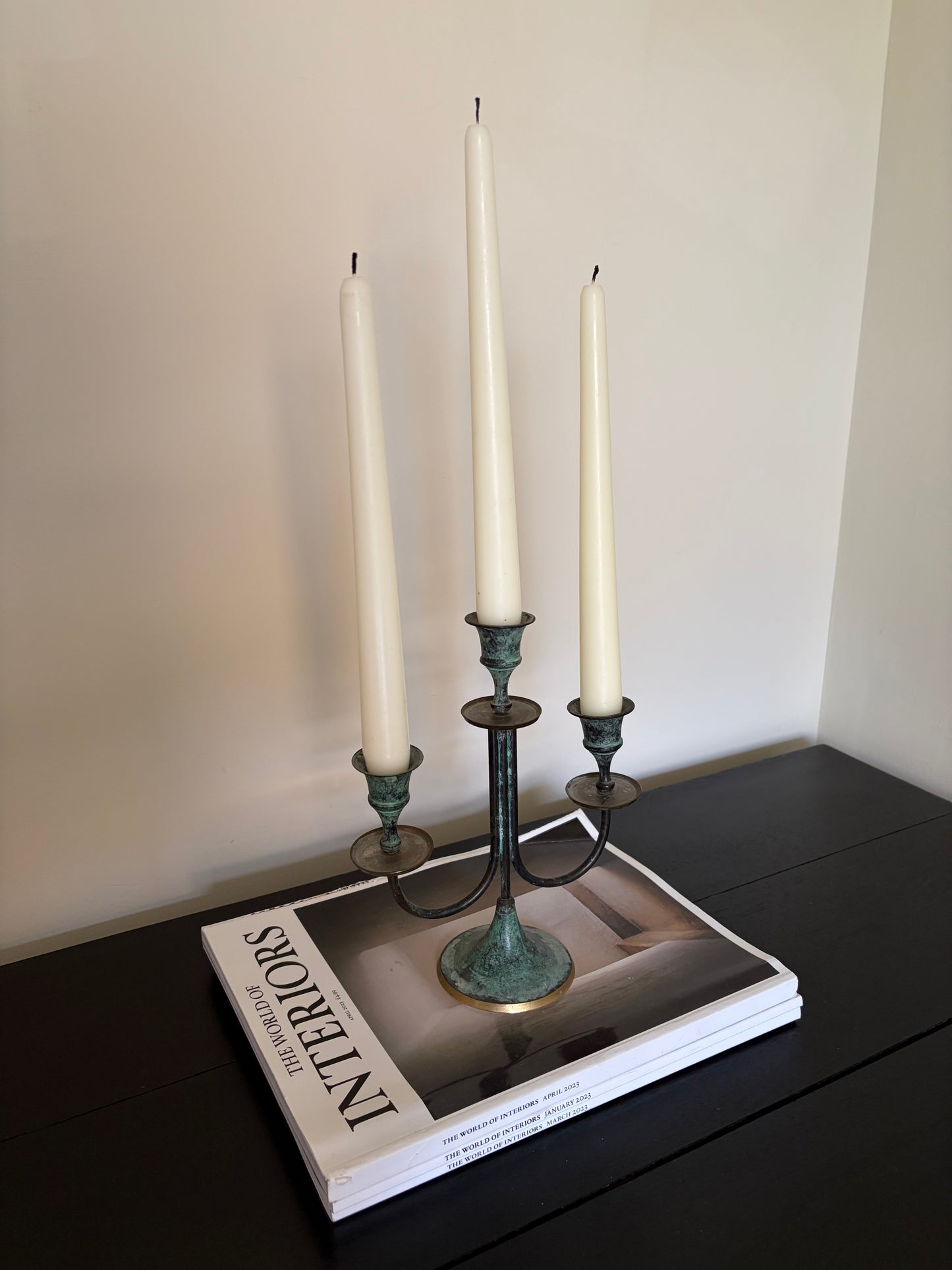 Verdigris iron candlestick holder
