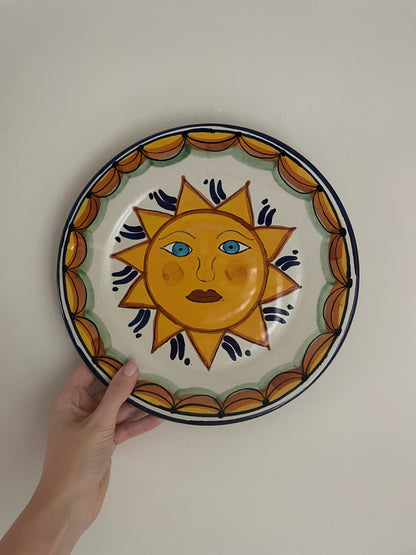 Vintage hand painted Mexican wall plate of sun