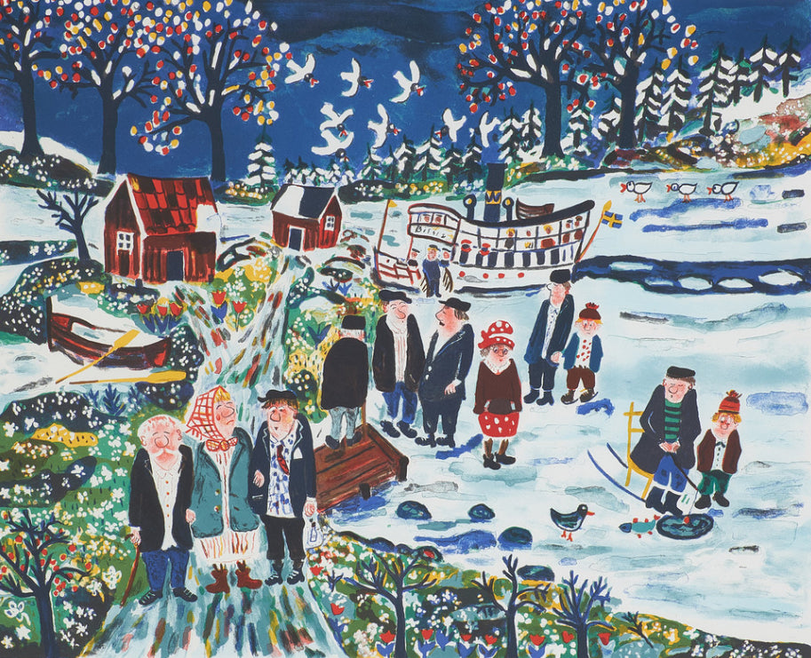 A colourful winter’s day - lithograph by Sven Lidberg