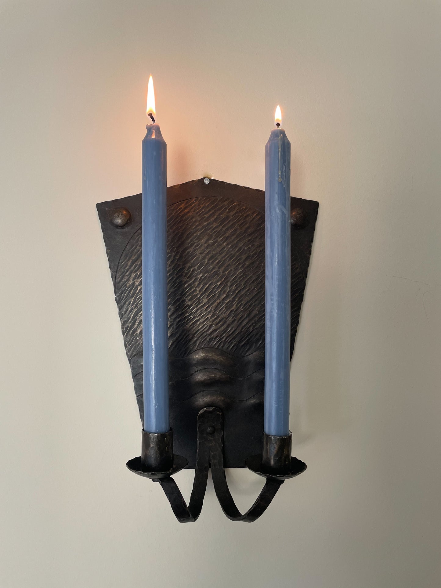 Hand-Forged Wrought Iron Double Candle Wall Sconce
