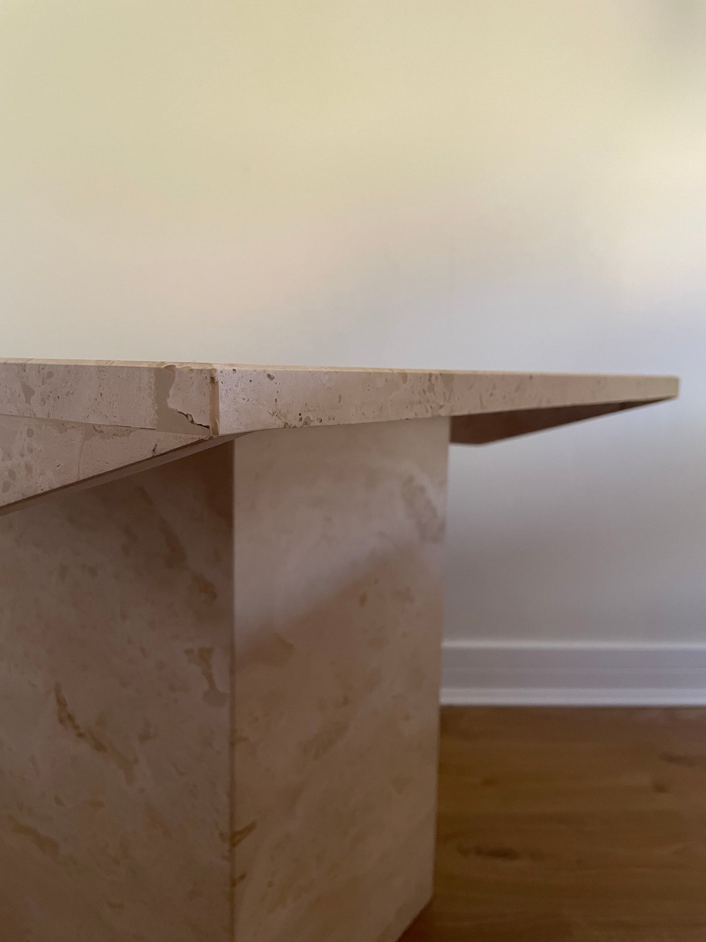 Vintage travertine stone beige side table