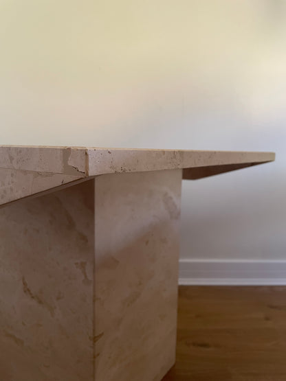 Vintage travertine stone beige side table