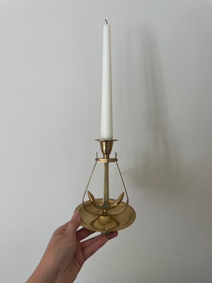Brass ship candlestick holder