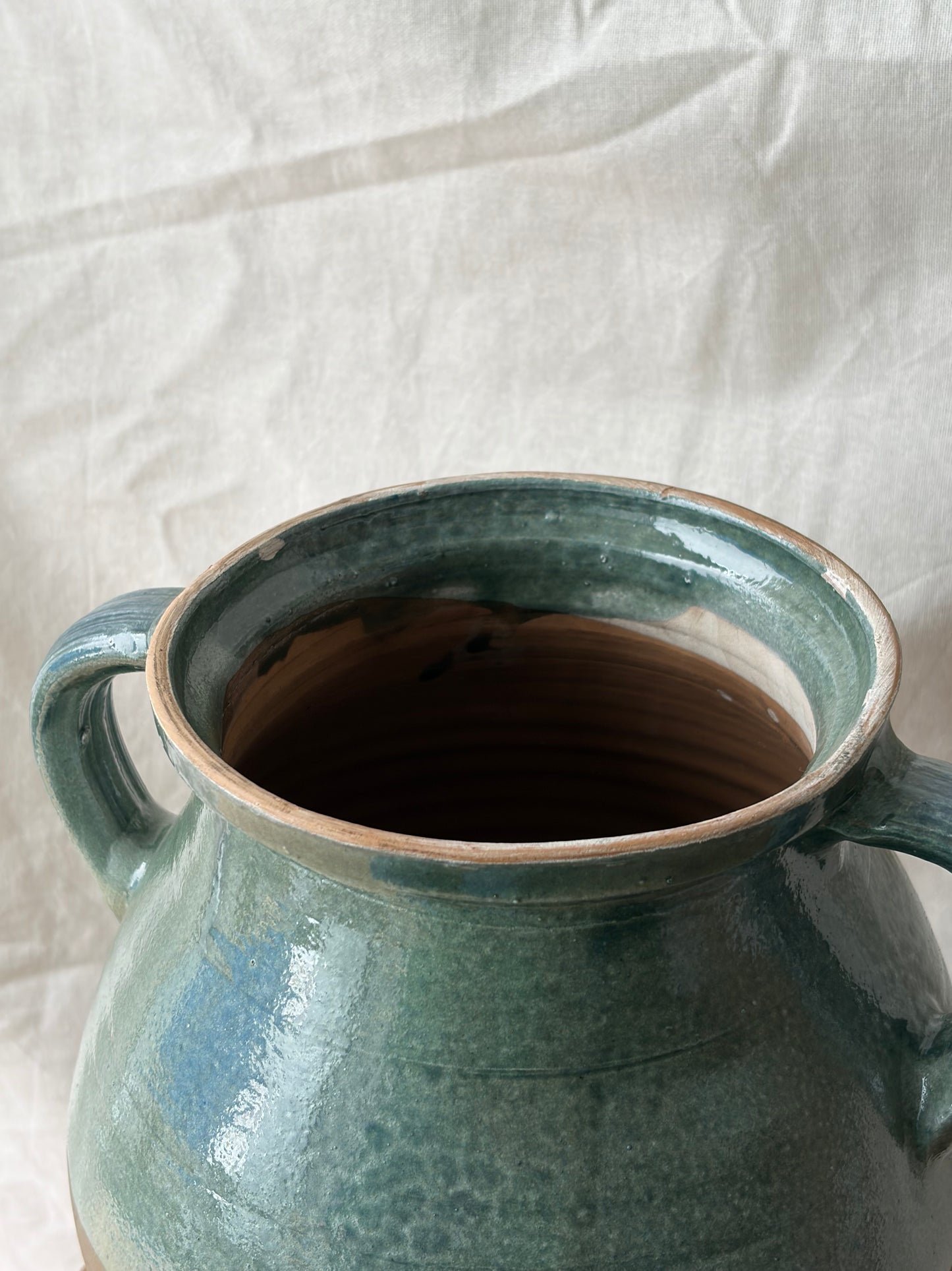 Blue-green vintage semi glazed jug