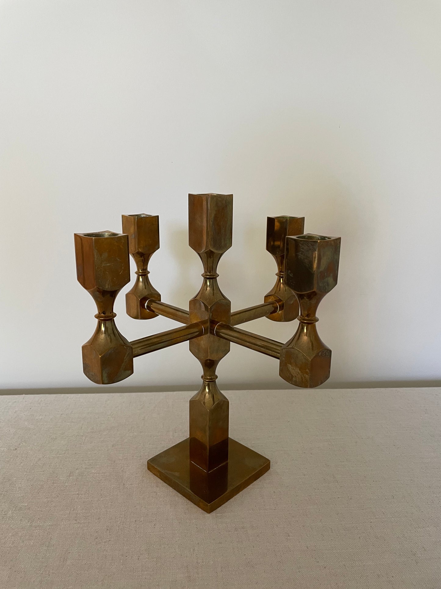 Solid brass five arm vintage candelabra, Gusum Sweden