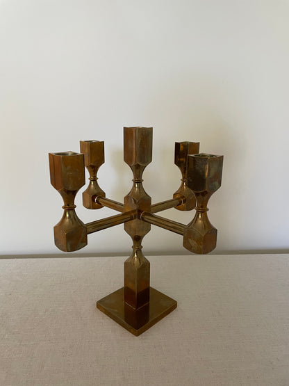 Solid brass five arm vintage candelabra, Gusum Sweden