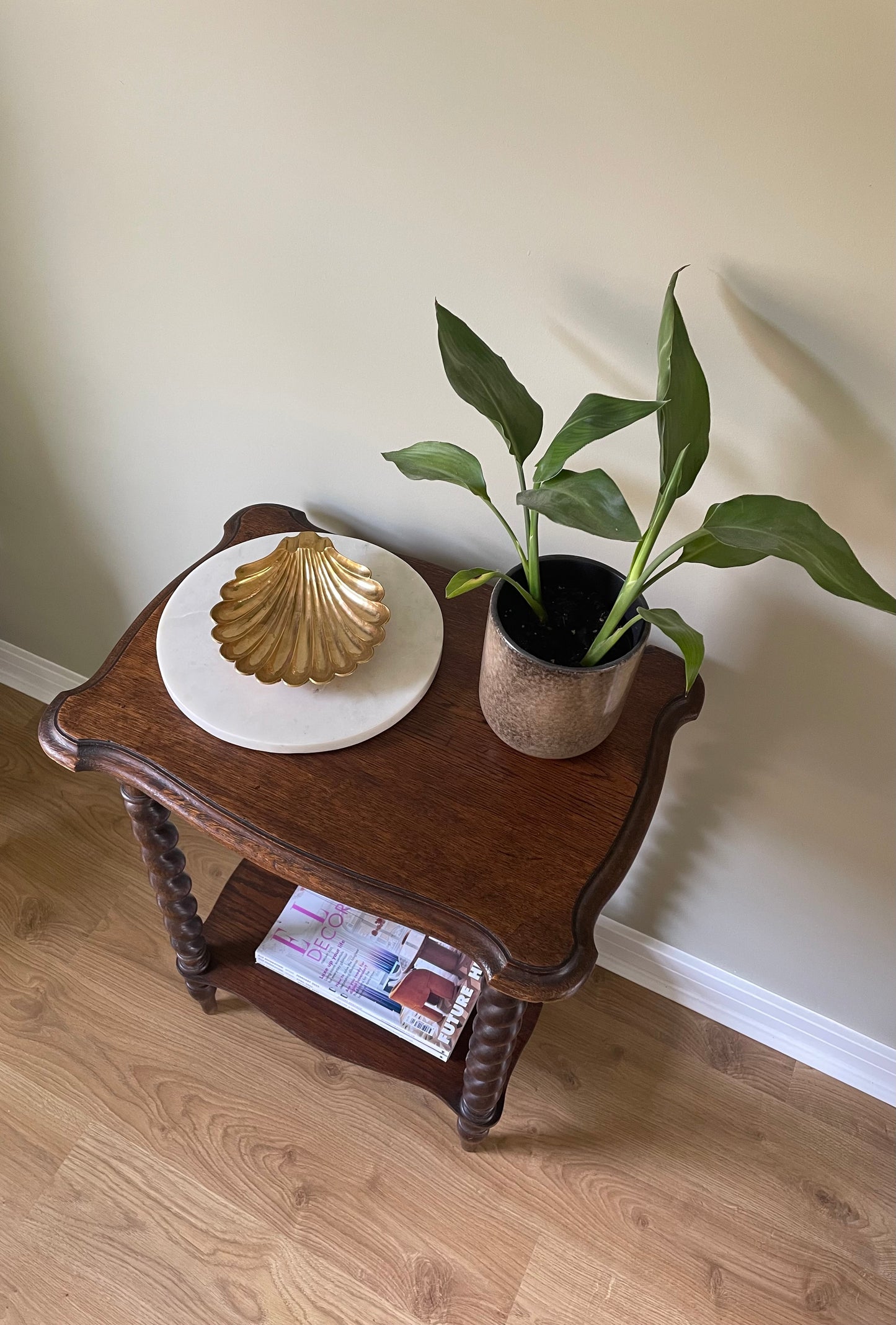 Antique scalloped barley twist wooden side table
