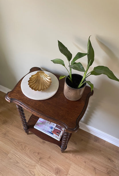 Antique scalloped barley twist wooden side table