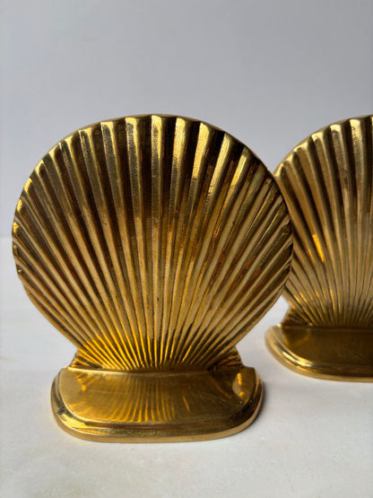 Vintage solid brass shell bookends