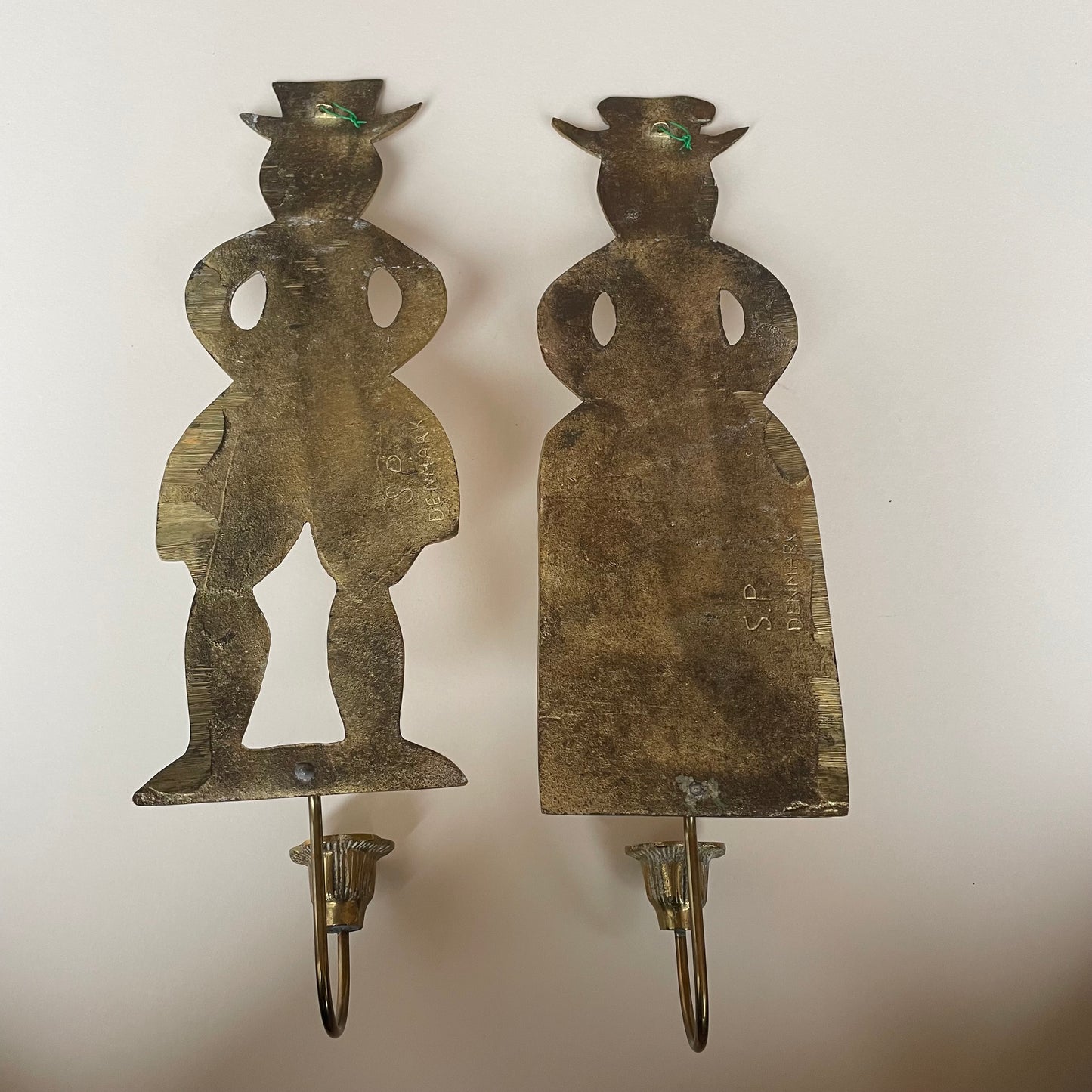 Candle brass sconces - Folk art of Danish man and woman