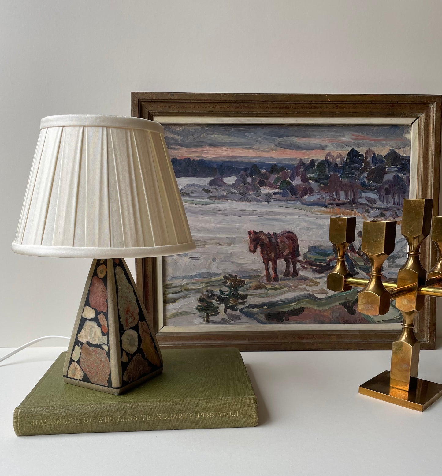 Fossilised stone table lamp by Egon Jakobbson, Sweden