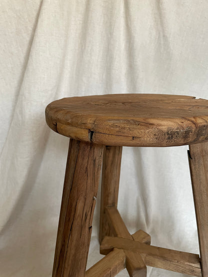 Antique round wooden stool