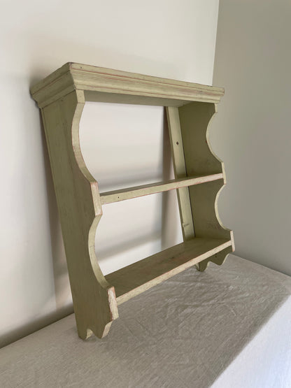 Vintage wooden scalloped rustic wall hung shelf unit