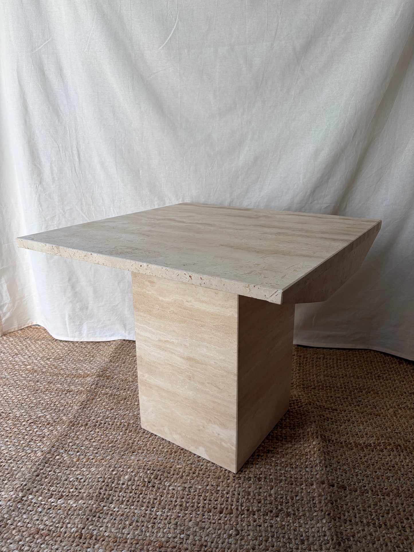 Vintage travertine stone beige side table