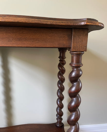 Antique scalloped barley twist wooden side table