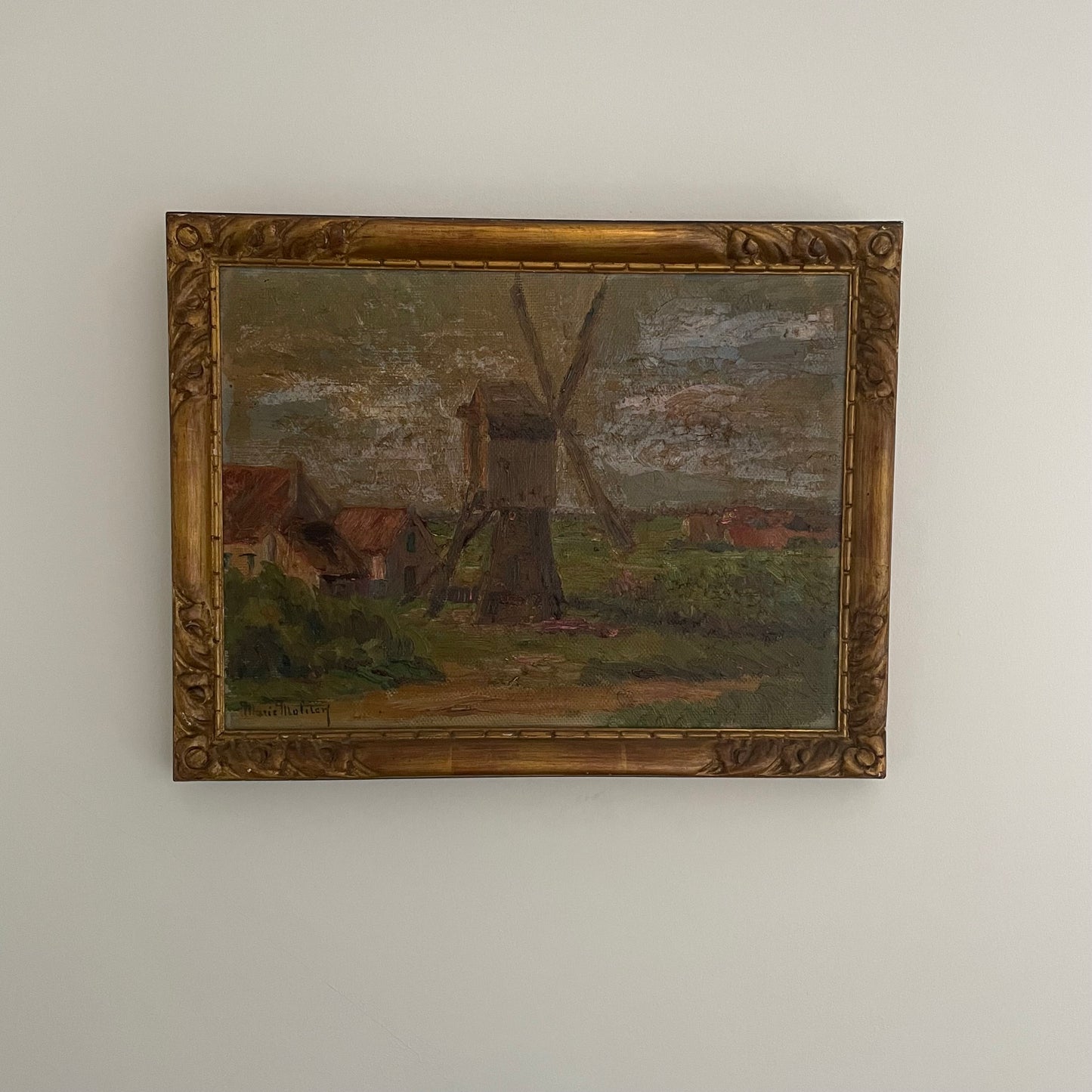 Windmill French countryside landscape oil painting