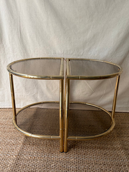 Vintage polished brass gilt side table with glass