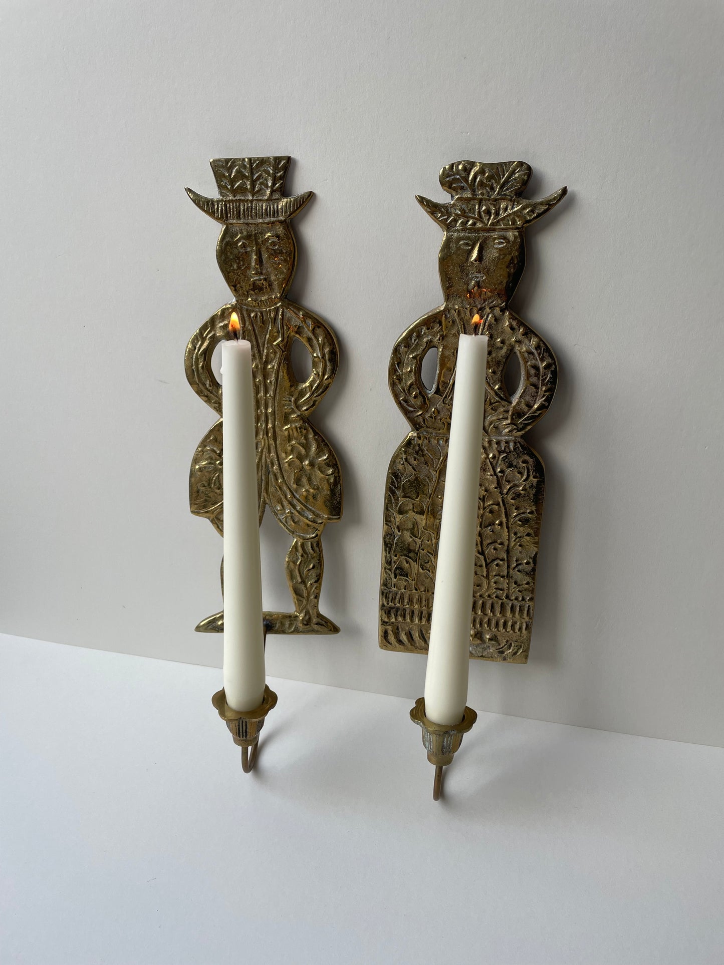 Candle brass sconces - Folk art of Danish man and woman