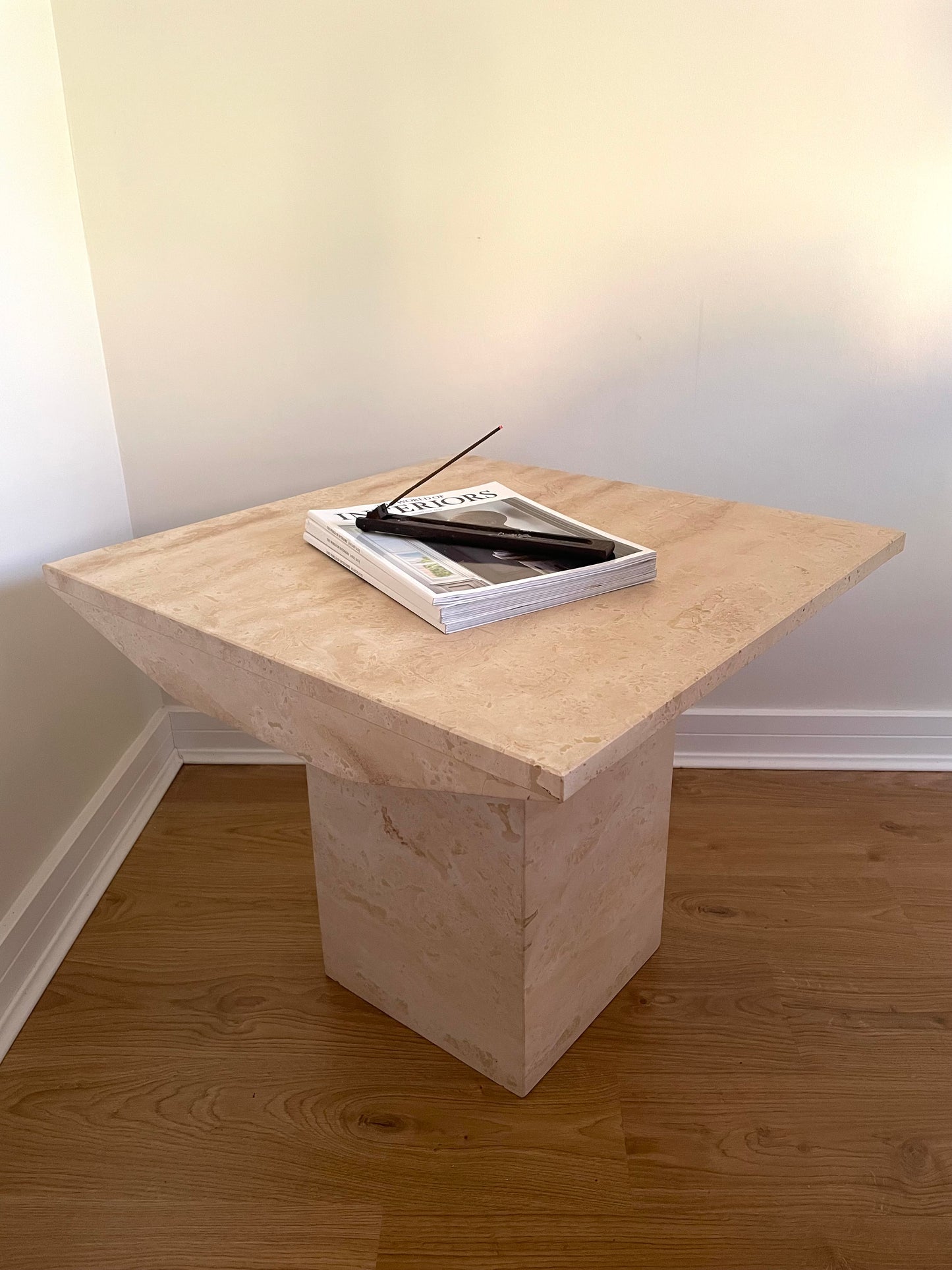 Vintage travertine stone beige side table