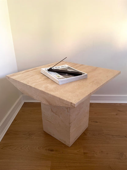 Vintage travertine stone beige side table