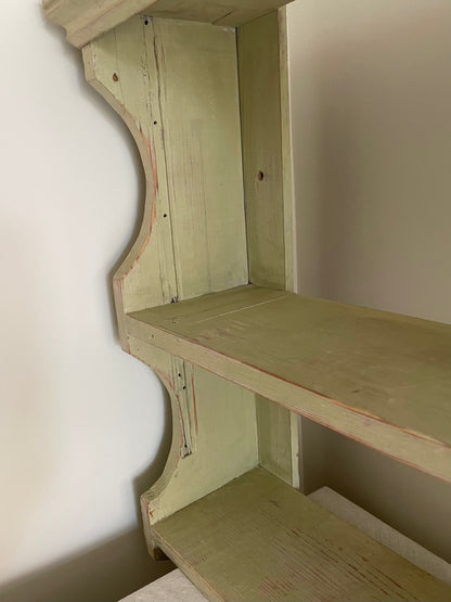 Vintage wooden scalloped rustic wall hung shelf unit