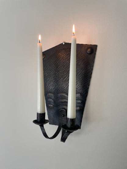 Hand-Forged Wrought Iron Double Candle Wall Sconce