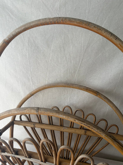 Vintage sunburst 1960’s bamboo and rattan magazine rack, Franco Albini style