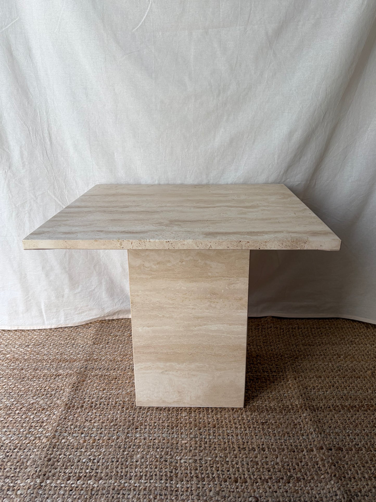 Vintage travertine stone beige side table