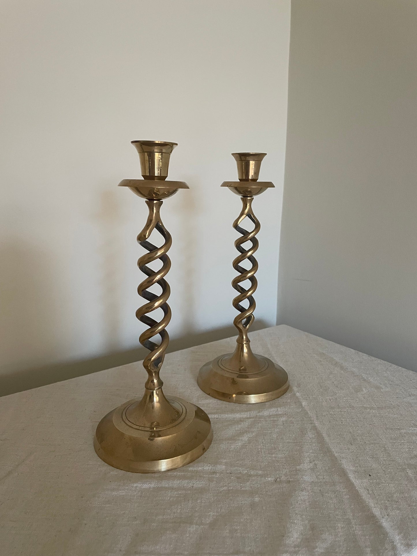 Brass twisted candlestick holders (pair)