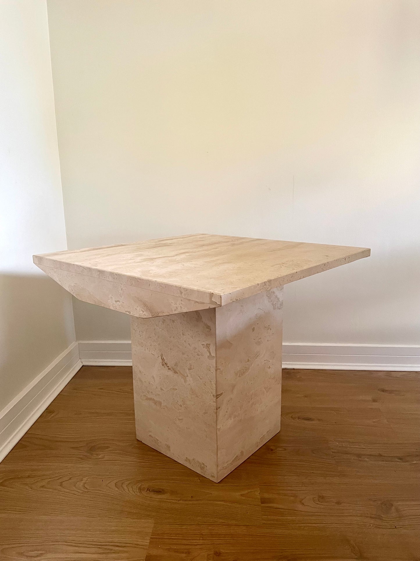 Vintage travertine stone beige side table