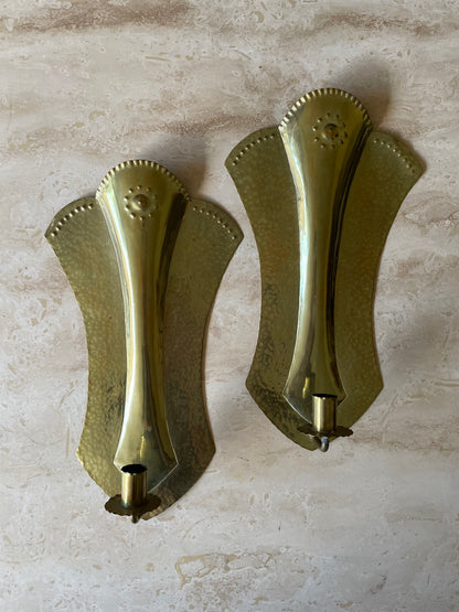 Vintage brass candle wall sconces (pair)