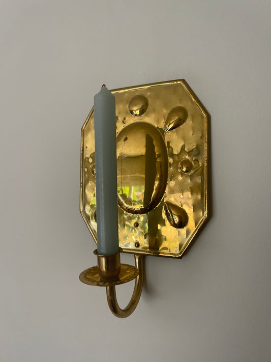 Pair of brass octagonal sconces with embossed circles
