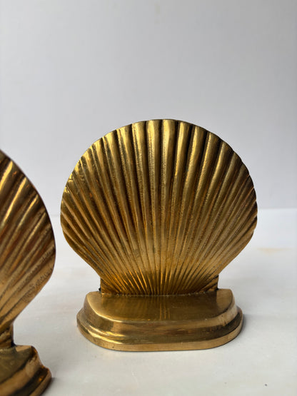 Pair of vintage solid brass shell bookends
