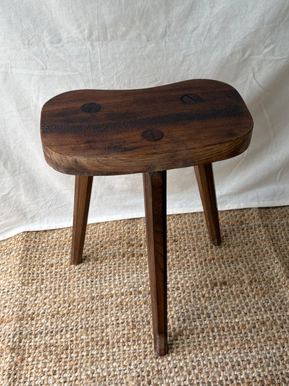 Vintage dark brown tripod stool