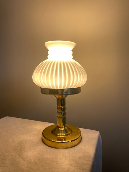 Small brass and milk glass table/desk lamp