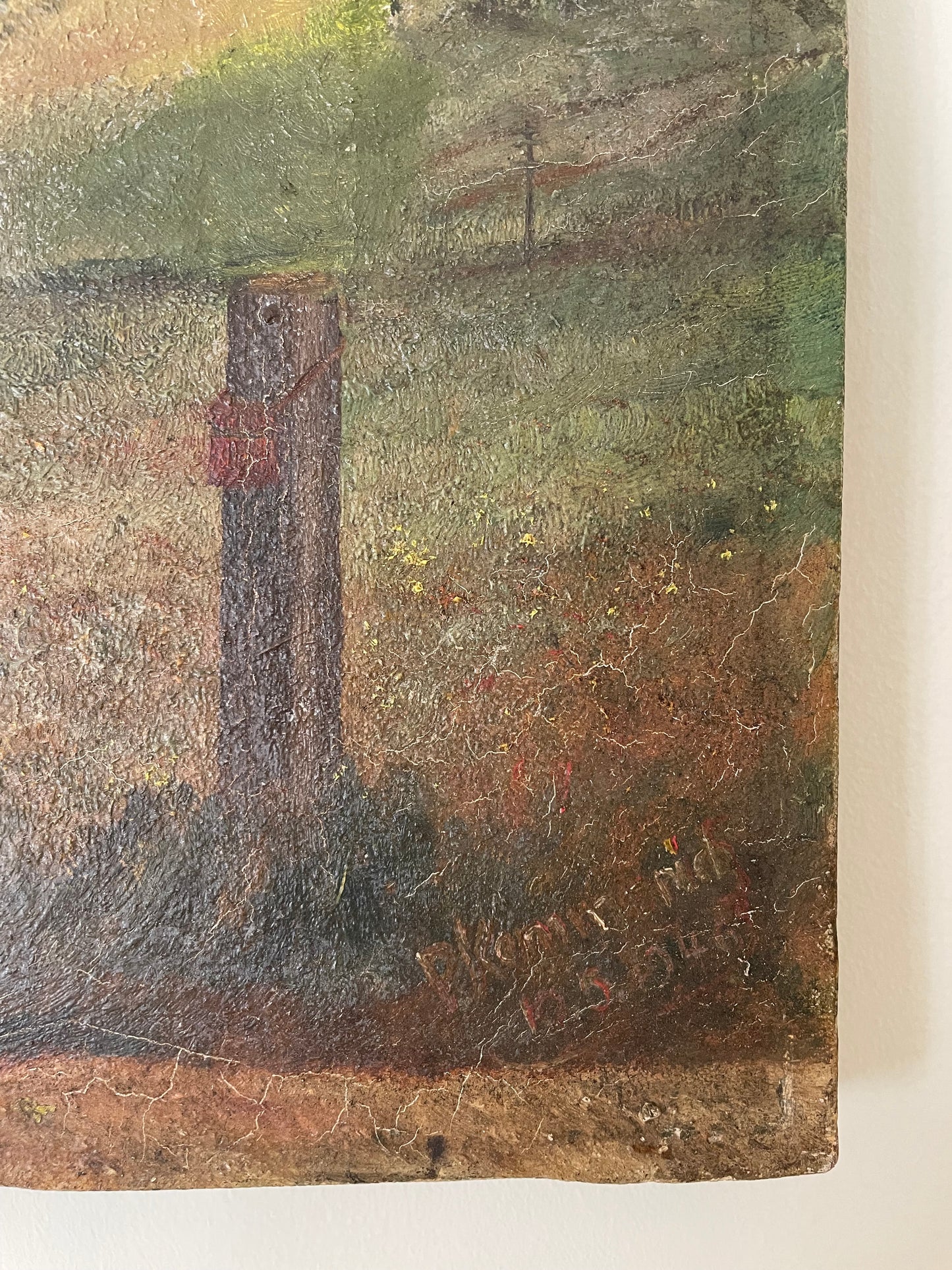 Antique Alpine oil landscape unframed on canvas
