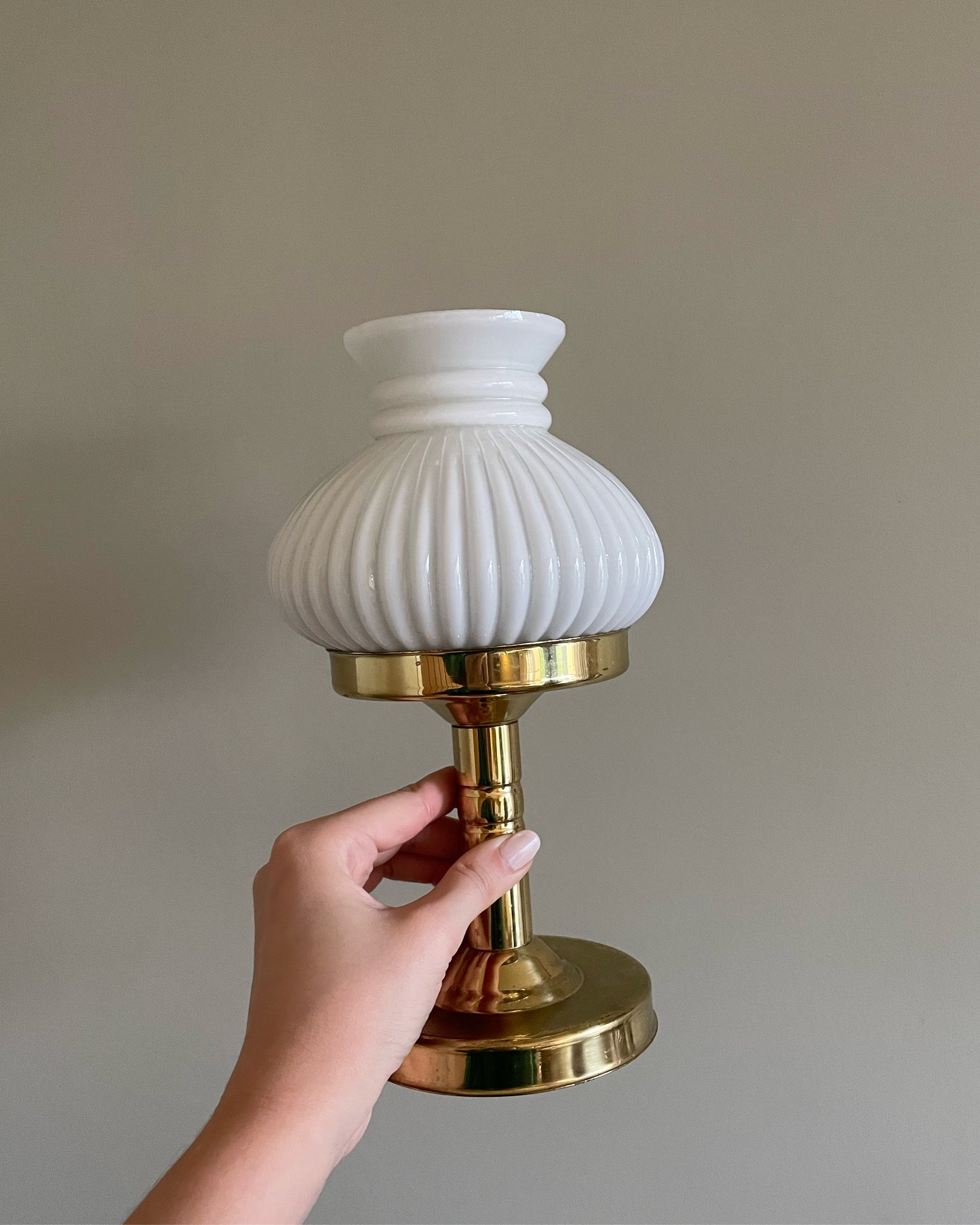 Small brass and milk glass table/desk lamp