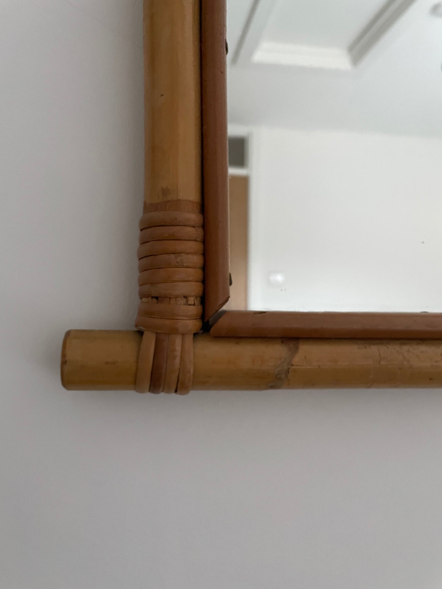 Bamboo and rattan 1960s mirror with swirls