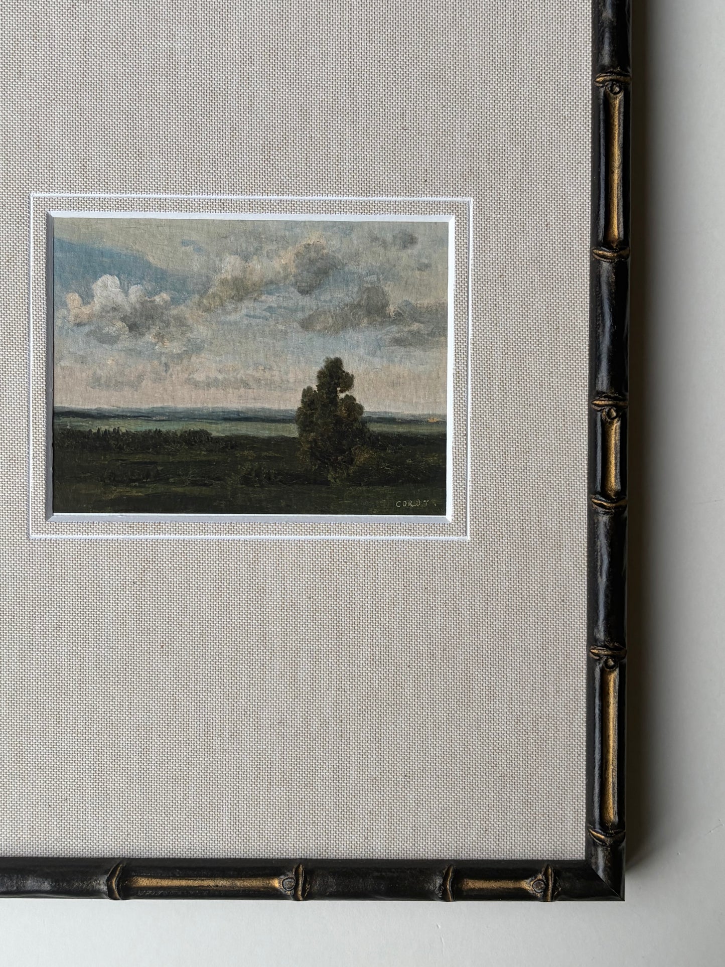 Framed cloudy countryside with mount