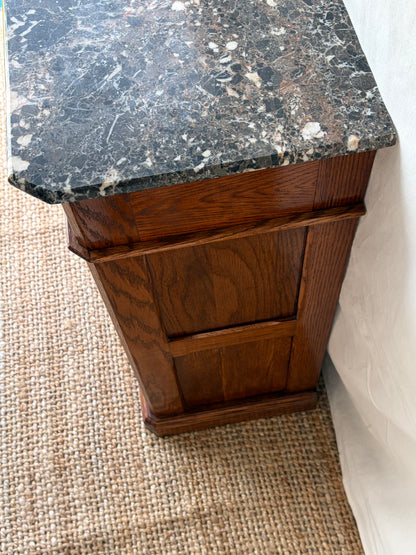 Antique French cupboard side table with dark marble top