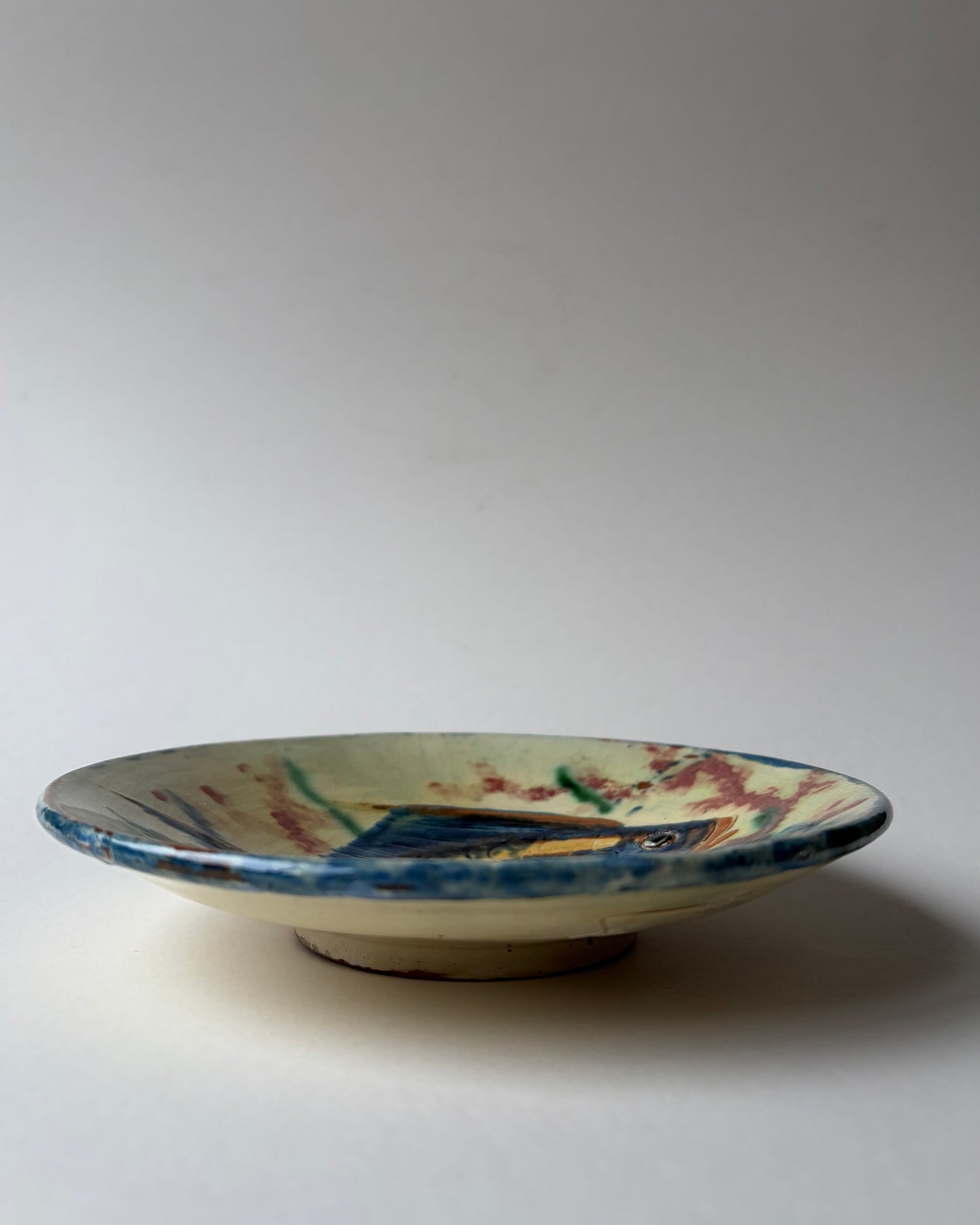Vintage Spanish small blue and yellow fish plate by Salamo La Bisbul