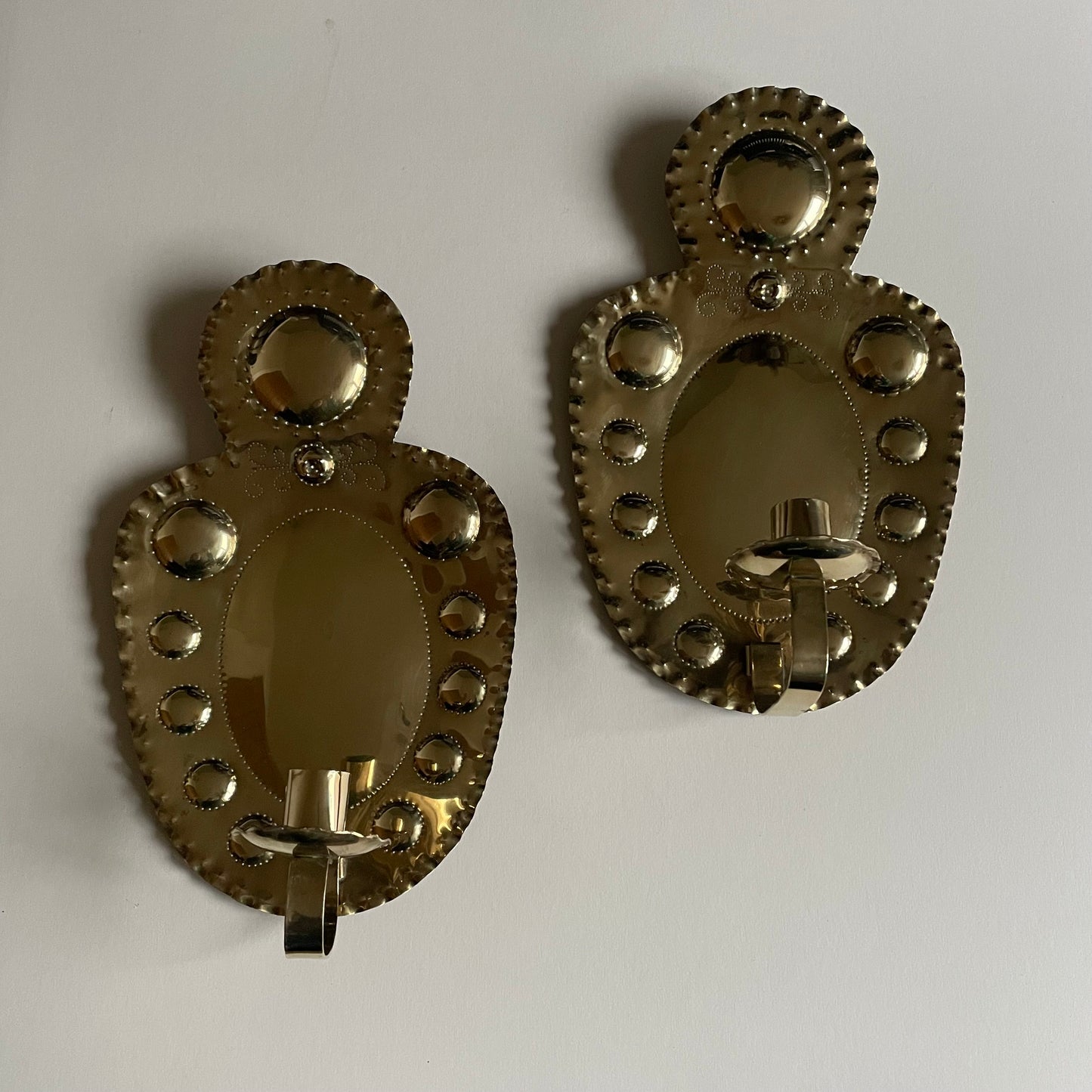 Pair of brass Swedish vintage candle sconces