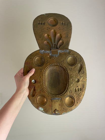 Pair of vintage embossed Swedish brass double wall sconces