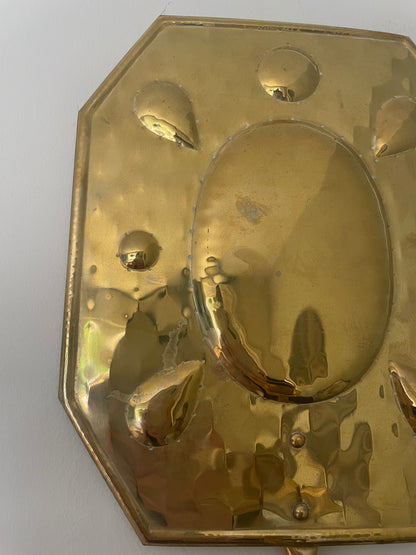 Pair of brass octagonal sconces with embossed circles