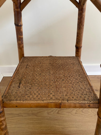 Antique bamboo and cane tortoise shell tiered side table