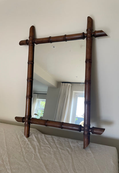 Vintage wooden faux bamboo French mirror - landscape orientation