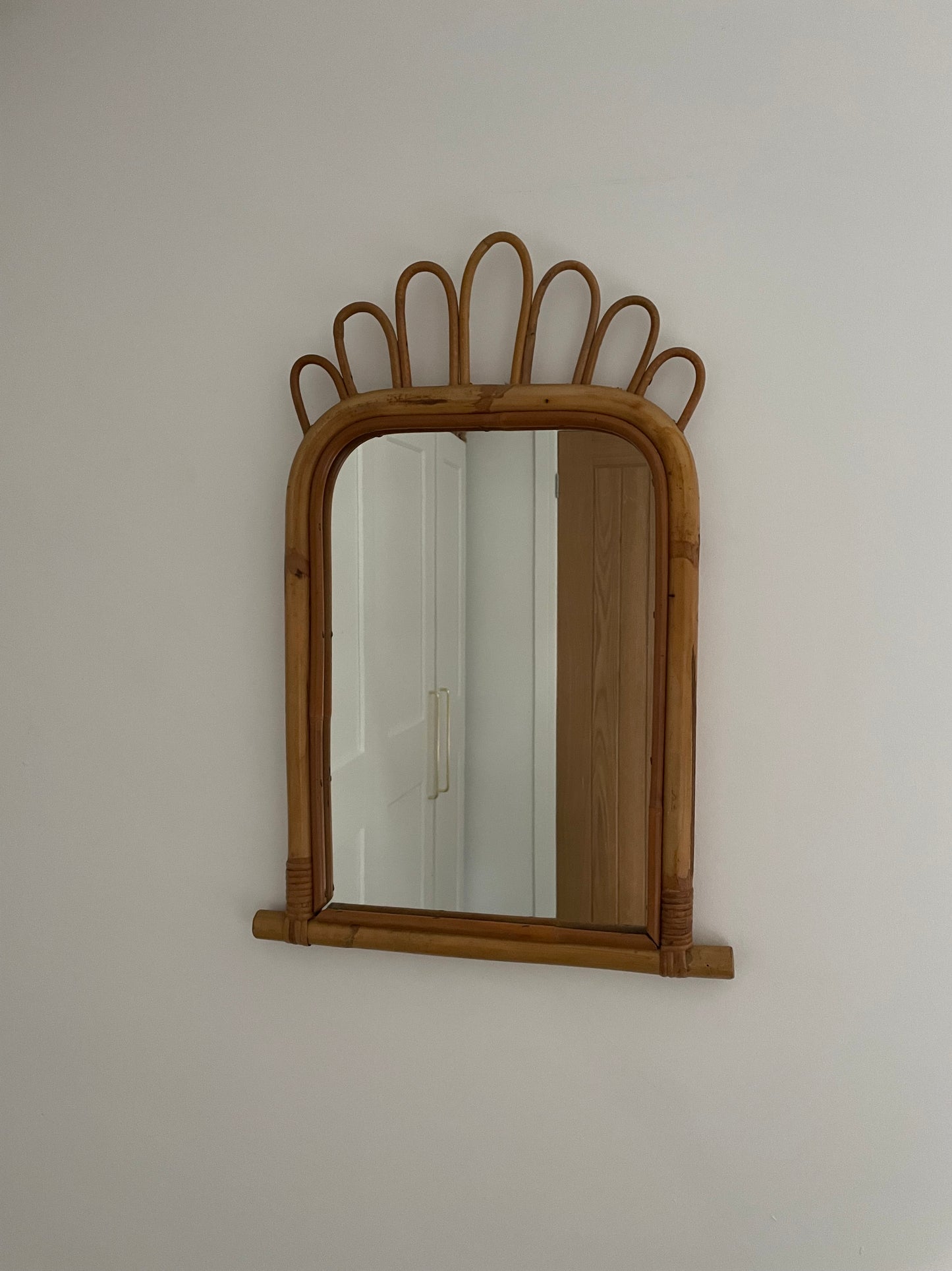 Bamboo and rattan 1960s mirror with swirls