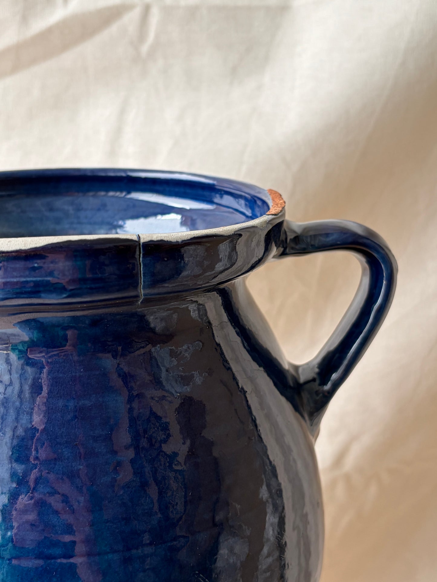 Vintage blue gazed terracotta jug