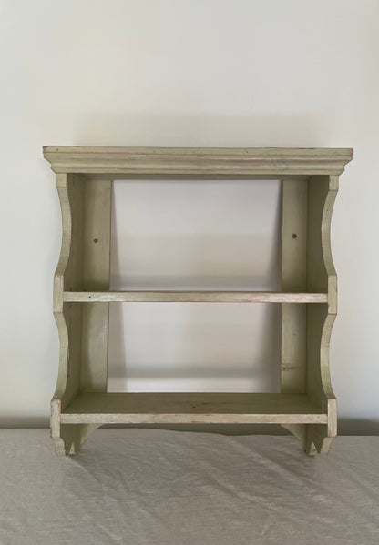Vintage wooden scalloped rustic wall hung shelf unit